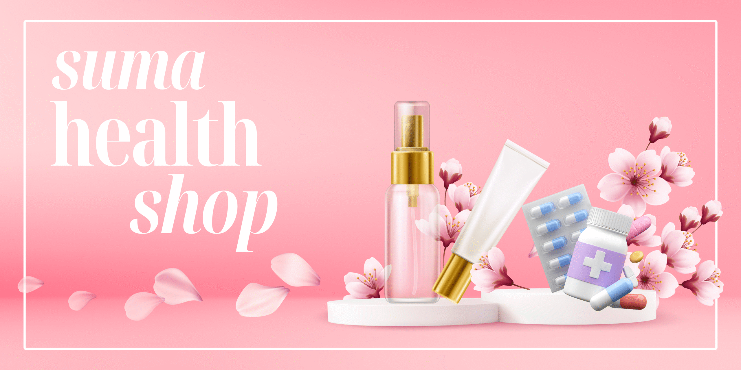 Pink Floral Cherry Blossom Spring Sale Cosmetic Product Banner (1)